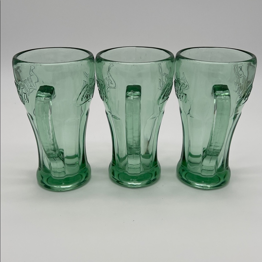 Vintage Green Libbey Coca-Cola Thick Heavy Soda Glass w/ Handle 14 oz (Set of 3) - Picture 2 of 11